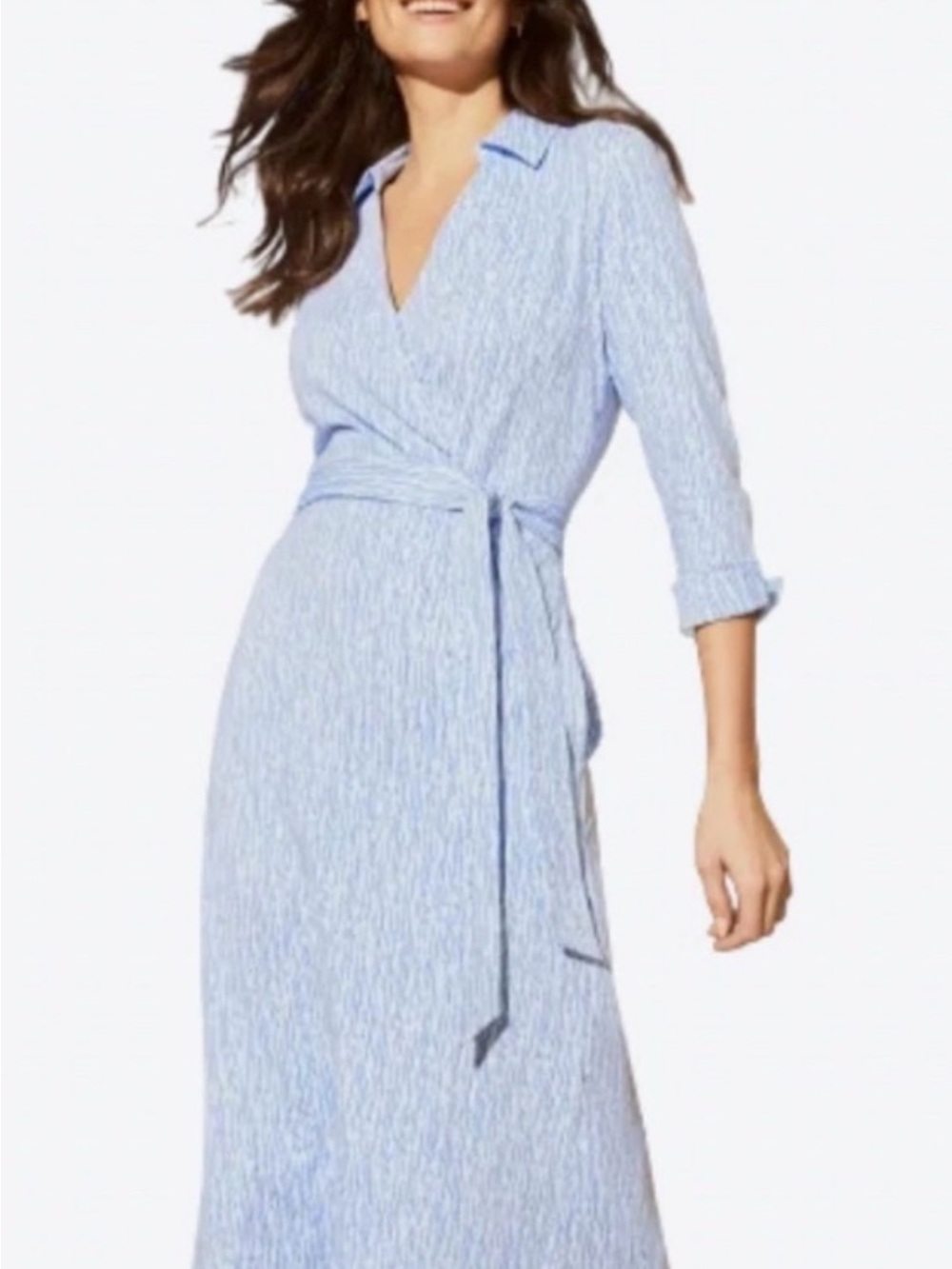 J. McLaughlin Pale Blue Wrap Midi Dress with Tie Waist - Picture 3 of 11